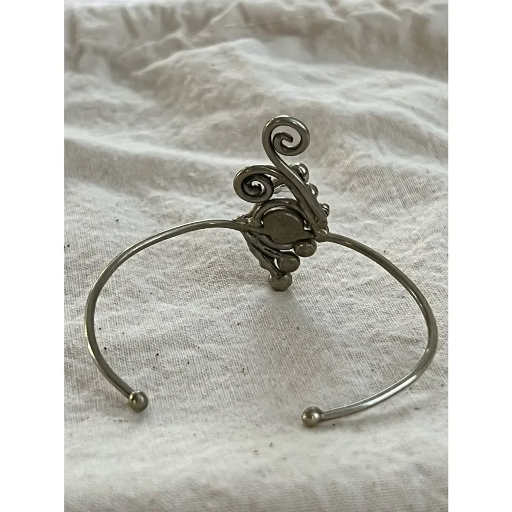 Youth Silver Tone Cuff Bracelet with Unique Purple Bead